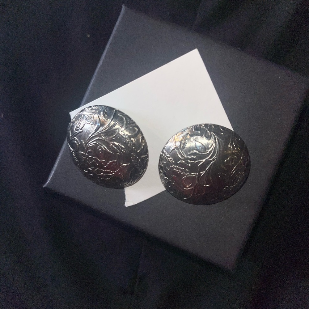 Silver Floral Engraved Vintage Earrings